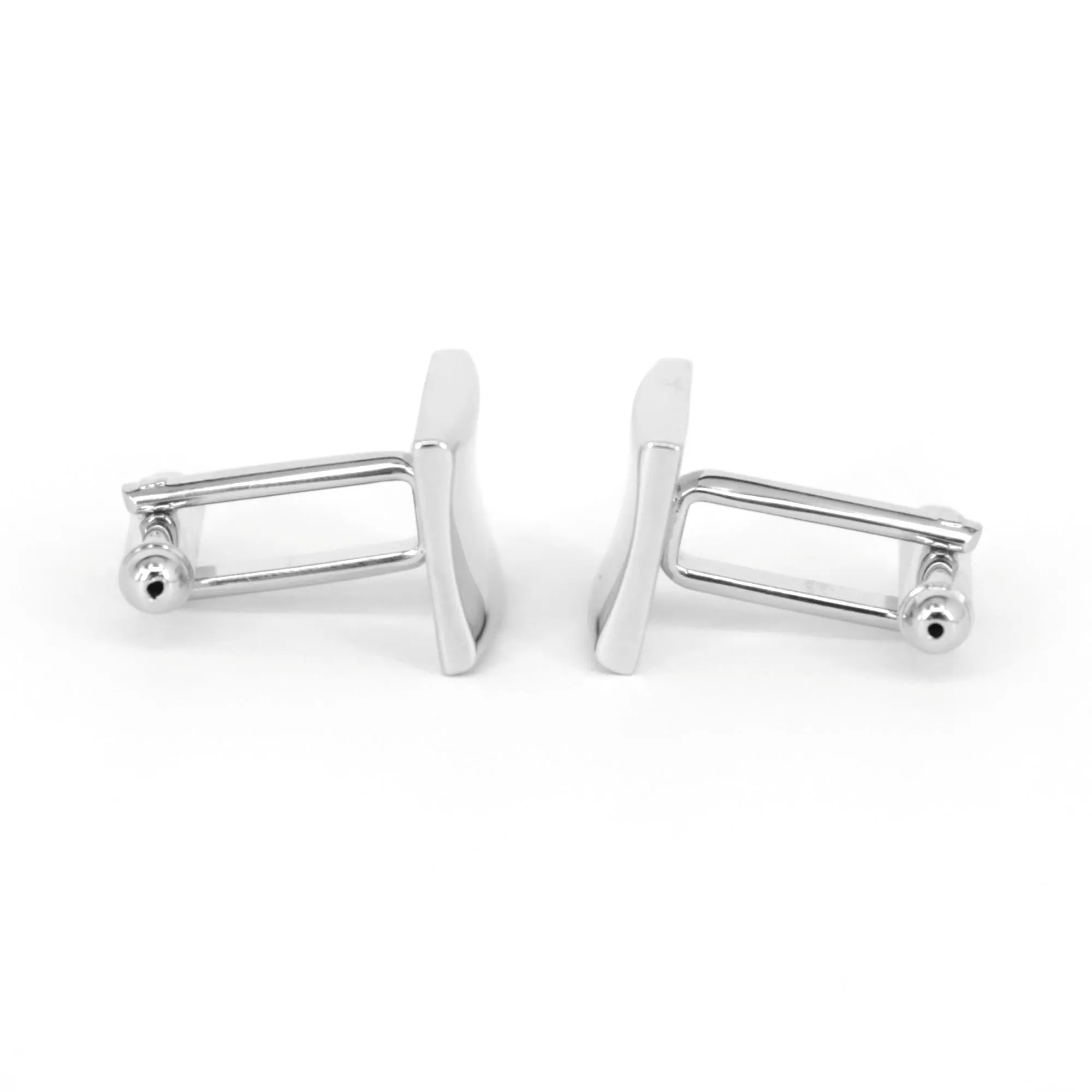 Silver Plain Rectangle Thin Cufflinks with curve at the centre