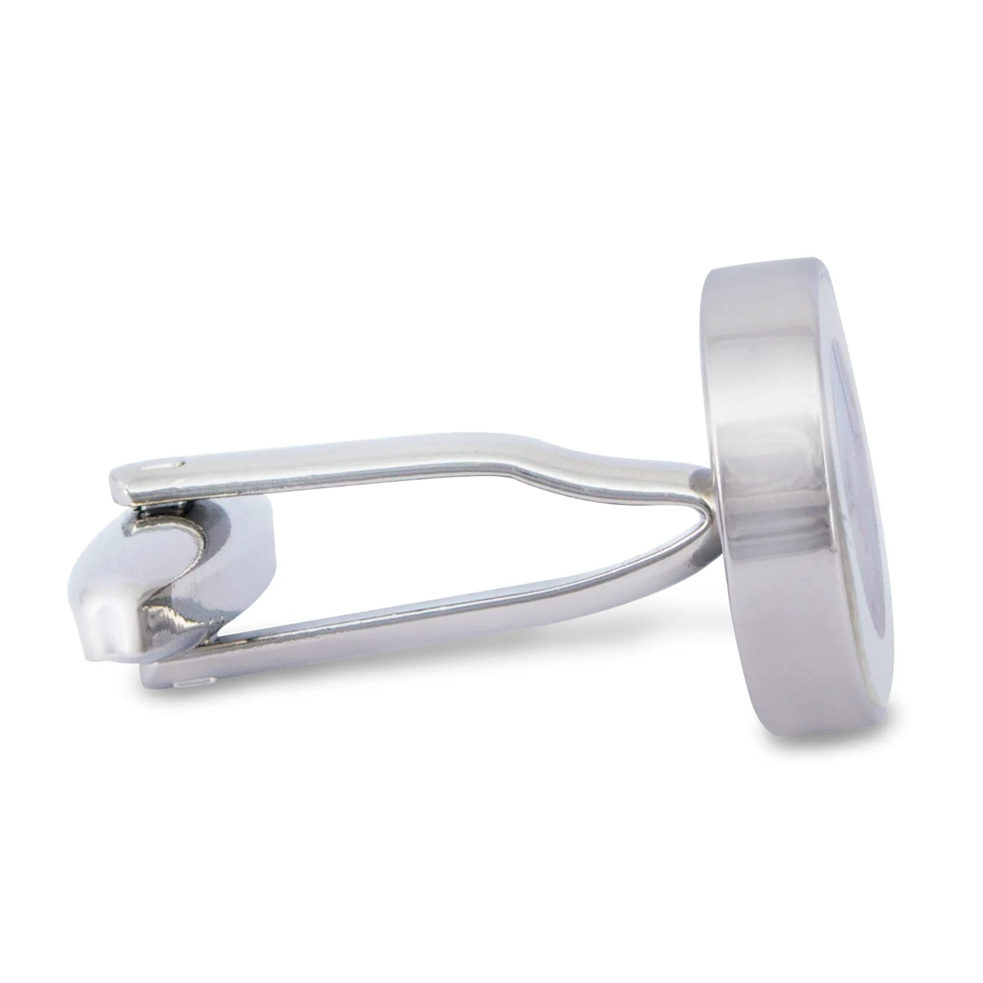 Silver round Cufflinks with Blue and Pink circle (Small size)
