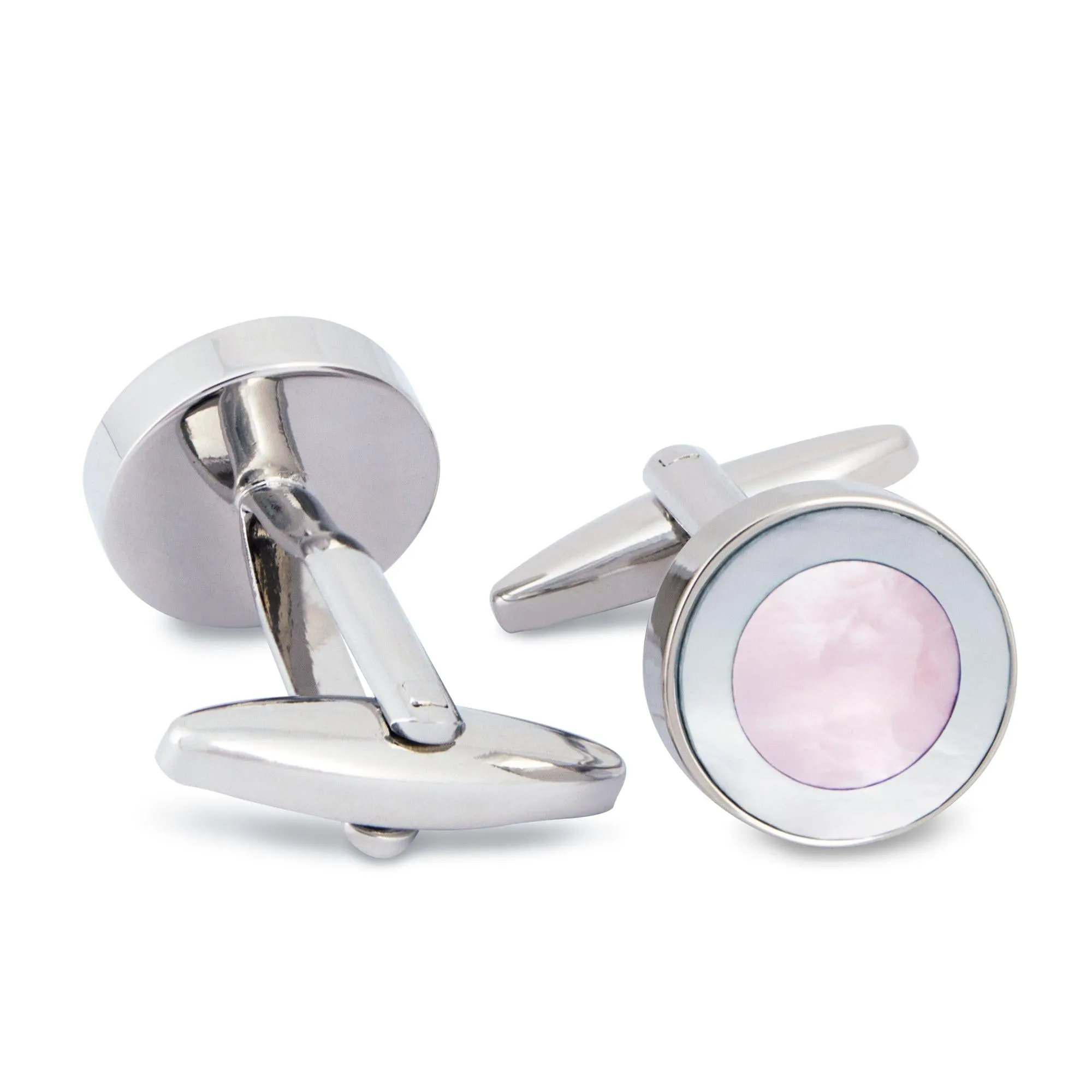 Silver round Cufflinks with Blue and Pink circle (Small size)