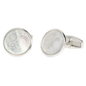 Simon Carter Mother of Pearl Paisley Cufflinks - Silver/White
