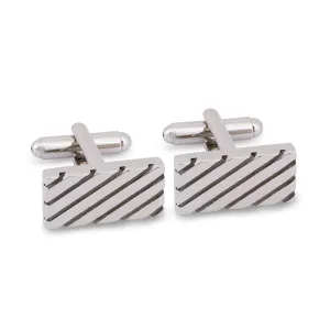 Simple Rectangle Diagonal Stripe in Silver Cufflinks