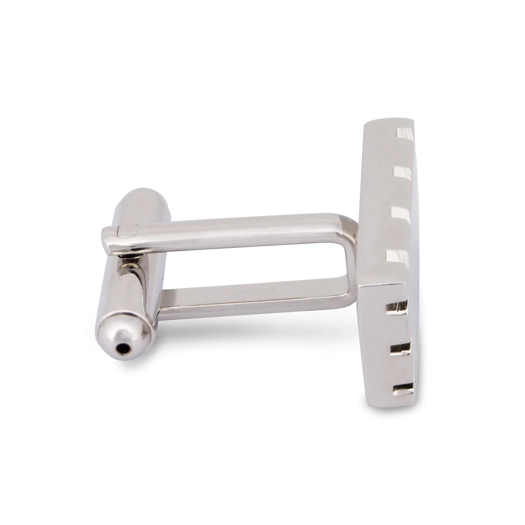 Simple Rectangle Diagonal Stripe in Silver Cufflinks