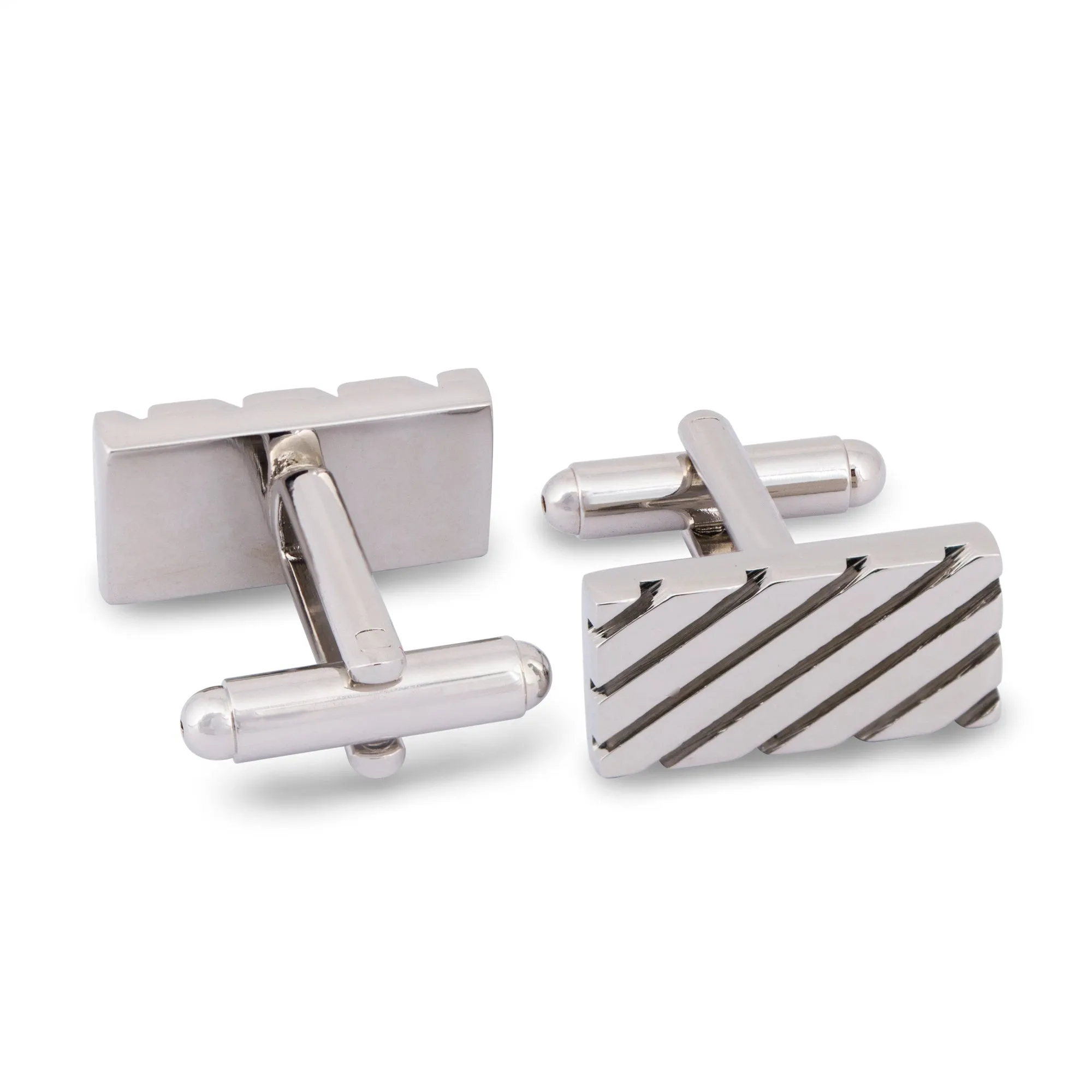 Simple Rectangle Diagonal Stripe in Silver Cufflinks