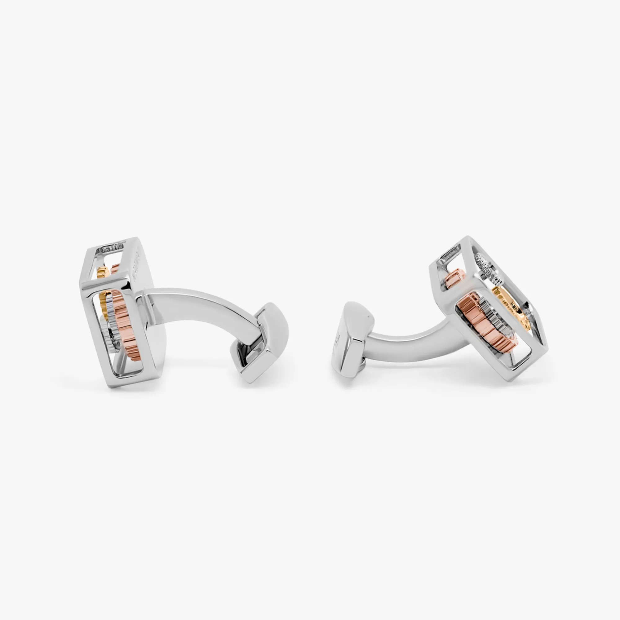Square Gear Cufflinks with Rhodium Finish