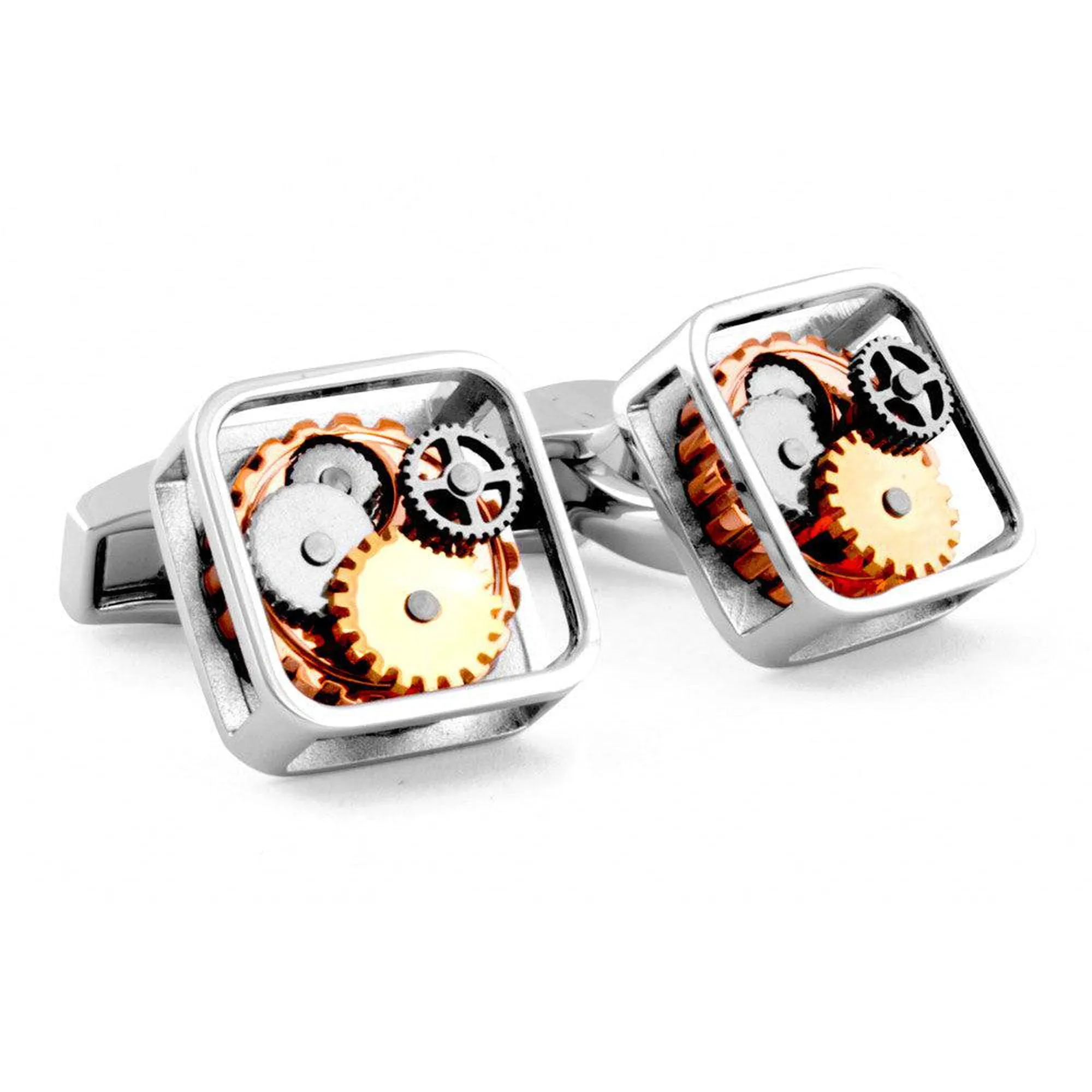 Square Gear Cufflinks with Rhodium Finish