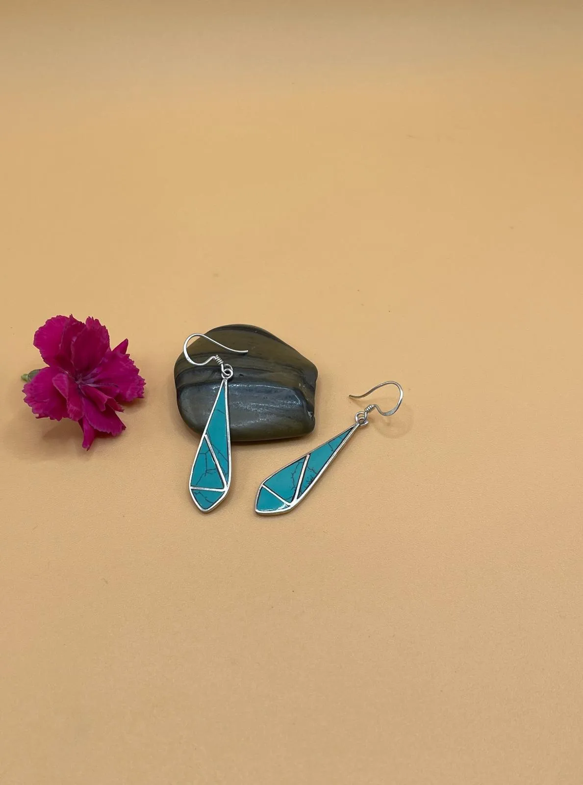 Sterling Silver Gemstone Tibetan Inlay Drop Earrings