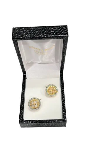 Teal and gold diamonds stones men's cufflinks