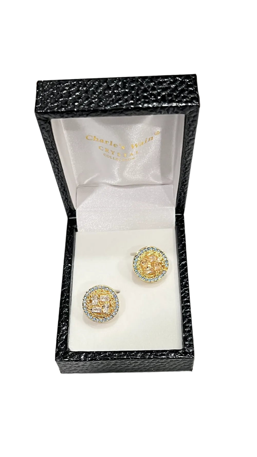 Teal and gold diamonds stones men's cufflinks