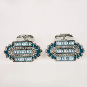 The Taj Cufflinks Set | Silver with Diamond and Blue Turquoise Stone Accents