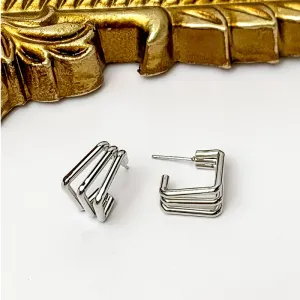 Three Square Earrings in Silver Tone