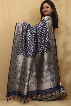 Timeless Beauty: Elegant Blue Banarasi Silk Saree