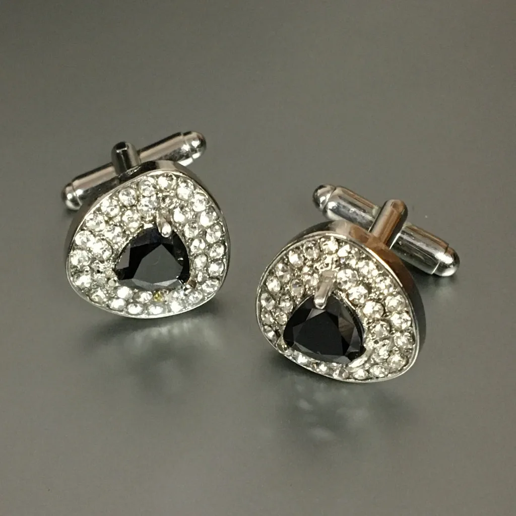 Triangle Silver Cufflinks with Jet & Crystal