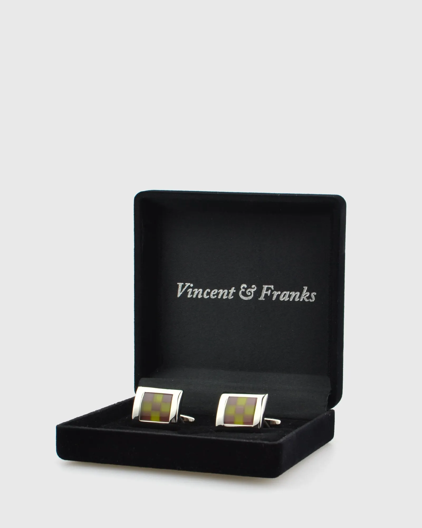 VINCENT & FRANKS VF22591GR CHECK CAT EYE CUFFLINKS