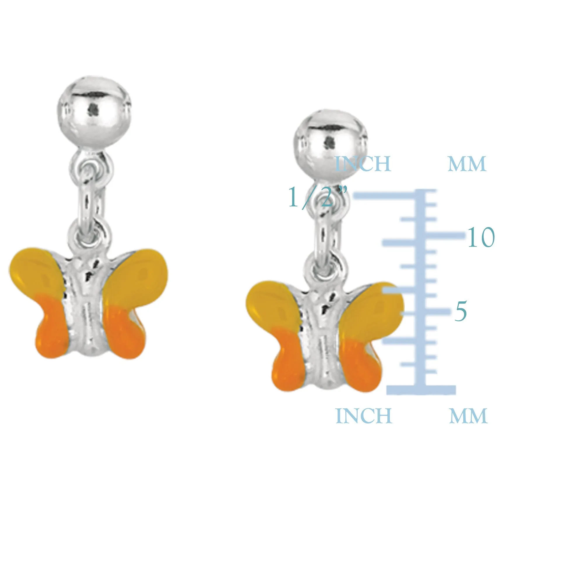 Yellow Enamel Butterfly Dangle Earrings In Sterling Silver
