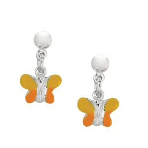 Yellow Enamel Butterfly Dangle Earrings In Sterling Silver