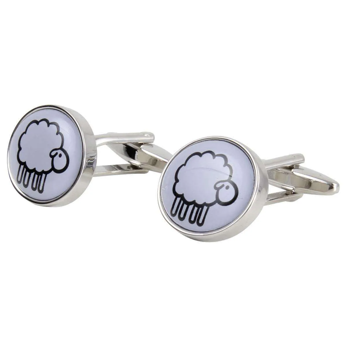 Zennor Sheep Illustration Cufflinks - White/Silver